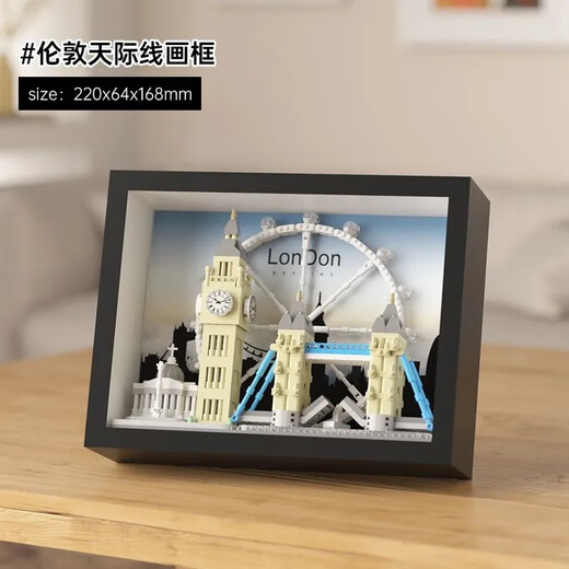 World landmarks and architecture city New York Dubai skyline assembled toy building blocks decorative painting hanging painting Dubai skyline 757 particles [photo frame color