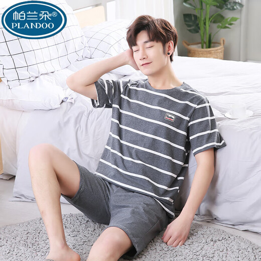 Palando Herren-Pyjamas Sommer-Baumwoll-Shorts-Shorts Jugend und Freizeit im mittleren Alter Plus-Size-Sommer-Home-Anzug 9928 [H-Serie Herren Short Sleeve Shorts Set] l [vorgeschlagen 100-130jin [Jin gleich 0,5 kg]]