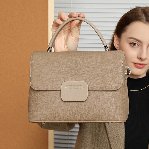 First layer cowhide women's one-shoulder crossbody simple fashion bag for girls classic shell bag 2 shoulder straps large capacity soft leather elephant gray gift box 2919