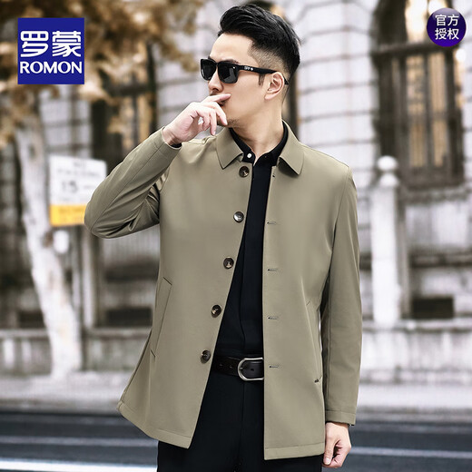 ROMON весна и осень новая ветровка без морщин и без утюга, мужская деловая повседневная куртка средней длины для молодежи и среднего возраста, мужская куртка с лацканами цвета хаки, рекомендуется M 170 100-125 Джин Джин равен 0,5 кг