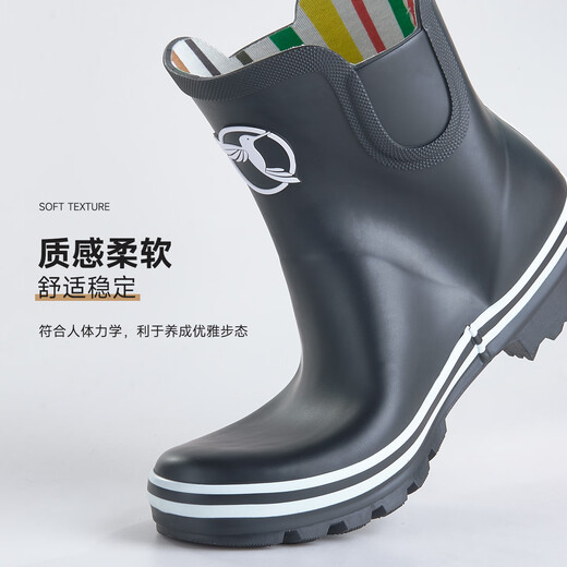 
EVERCREATURES British Rain Shoes Women's Rain Boots Chelsea Rain Shoes Fashionable and versatile non-slip waterproof shoes Water boots Rubber Rain Boots Women Black and White Rain Short Bottle 38