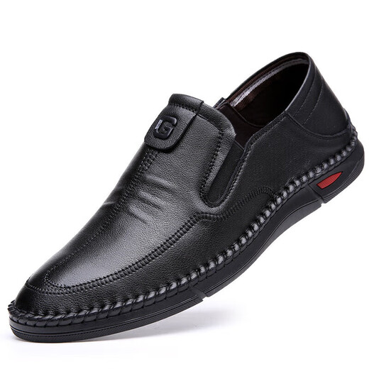 Abay Frühlings- und Herbst-Herrenschuhe echte Leder-Freizeitschuhe mittleren und älteren faulen Schuhe runden Zehen