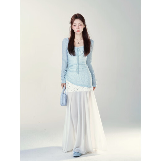 
[Onoberry] Sweet spring and summer temperament, lace floral waist-hugging and slimming fairy-like dress BL9766 Shirt + skirt A (small version) M110Jin [Jin equals 0.5 kg] All size