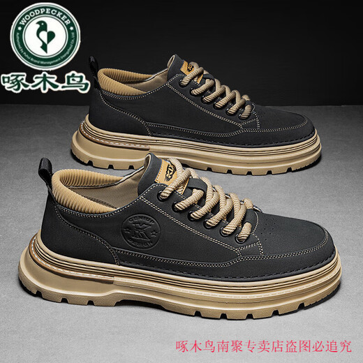 Woodpecker Martin Boots Men's 2025 New Spring and Summer Retro British Style Genuine Leather Casual Leather Shoes High Top Workwear Men's Shoes Black K821 Black 42