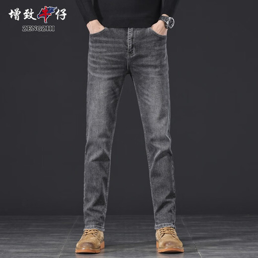 增致牛仔（ZENGZHI）增致牛仔2024年秋冬季新款牛仔裤男士修身直筒高端加绒加厚长裤子 9930-黑灰色 28