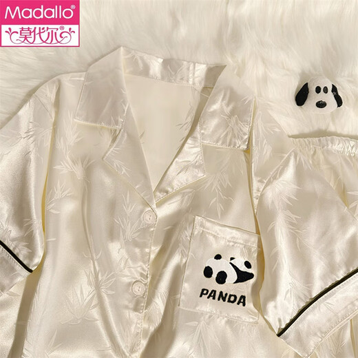 
Modal Panda Ice Silk Pajamas for Women in Summer Thin Short Sleeve 2025 New Cardigan Cute Home Clothing Set #YX-9227 Polka Dot 2XL [128-145Jin[Jin equals 0.5 kg]]
