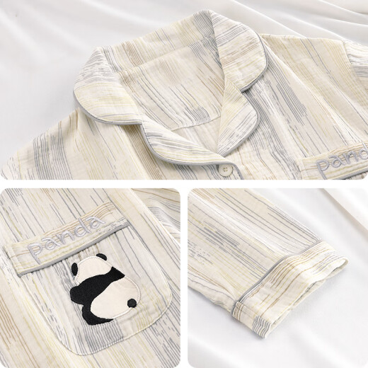 
Hanziduo (Hanziduo) cute panda pajamas women's three-piece suit summer pure cotton short-sleeved trousers spring and autumn cotton casual summer home clothes Z3893 (three-piece set of ice silk) M