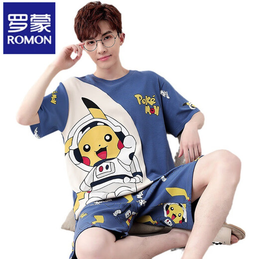 ROMON suit men's 2025 summer pajamas men's youth thin sports short sleeve loose casual home clothing plus size 6623 L