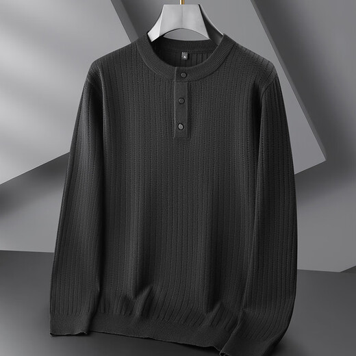 GOLDLION G+ Jinlilai broken code 2026 plus fat plus size men's Henry collar long-sleeved sweater autumn and winter inner striped sweater men's large black 2XL