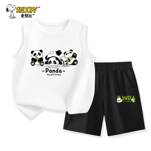 Snoopy boy quick-drying suit summer mid-large children cool sleeveless T-shirt top children sports and casual vest shorts white Nubbi and panda + black emerald green Nubbi x 130
