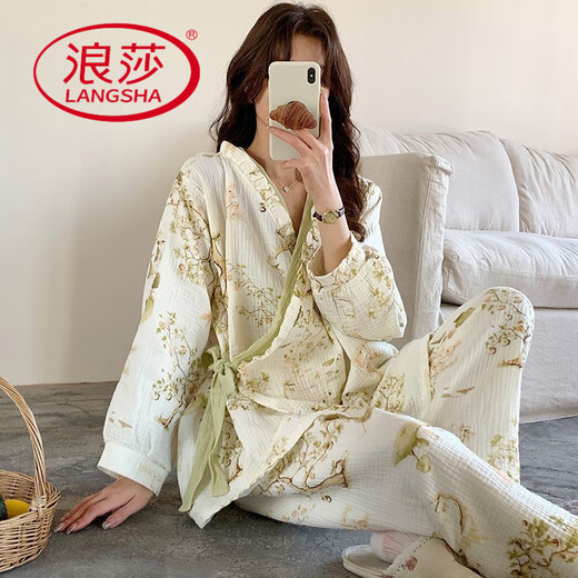 Langsha Continencia de confinamiento Summer de verano Postparto Postparto Algodón Puro Algodón Mujeres embarazadas Pajamas amamantando y alimentando ropa para el hogar Algodón puro: A1047 m [Recomendado para usar 90-115 Jin [Jin iguala 0.5 kg]]