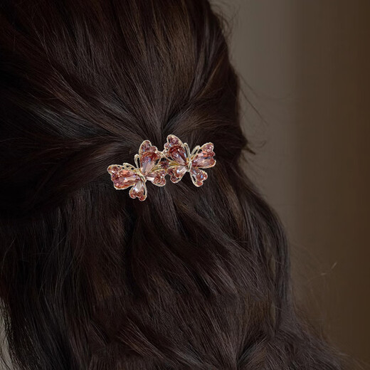 Xiang Wan Hairpin Hairpin Double Butterfly Spring Clip Women's Rhinestone Hairpin Back of the Head Top Clip Horizontal Clip Ponytail Clip Straight Clip