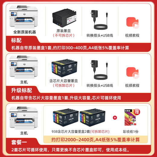
HP HP color inkjet printer A3A4 home office 9730 wireless automatic double-sided copying machine 9720 9720 A3 printing A4 printing copy scan single paper tray Standard [host + original ink cartridge set]