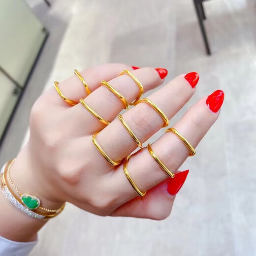 VZZS3D Hard Gold Gold Small Square Ring Pure Gold 999 Smooth Geometric Bracelet Gold Bangle Men's and Women's Ring Square Ring No. 9