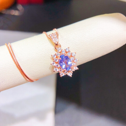 Shien natural tanzanite S925 sterling silver pendant necklace semi-precious stone as a holiday gift for girlfriend and best friend, main stone 5*7mm