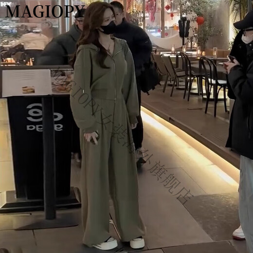 MAGIOPY国际奢侈高档品牌时尚洋气休闲运动套装女春季2025新款小个子短款 军绿色两件套 S(100斤以内)