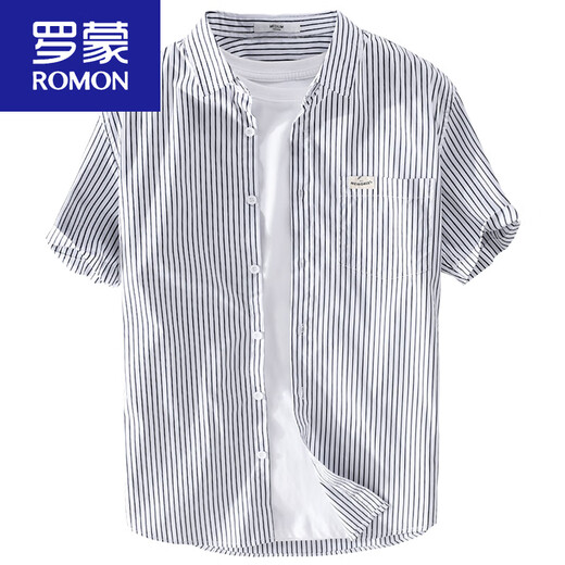 Romon-Männer gestreiftes Kurzarmhemd Japanisch Lose dünne Tops Sommer-Freizeitkleidung Trendy Vielseitiges Hemd Neues Produkt 9740 Weiß 3xl 155jin [Jin gleich 0,5 kg]