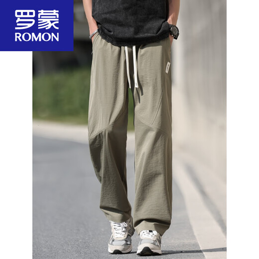 罗蒙（ROMON）男士裤子夏季新款美式潮流直筒裤军绿薄款透气冰丝裤凉感速干长裤 6632黑色+6636卡其 M