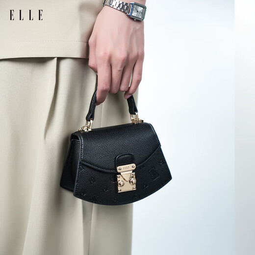 ELLE Fashion Light Luxury Handbag Designer's Litchi Pattern Exquisite Crossbody Bag 46862 Official Flagship Authentic Classic Black
