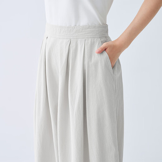 无印良品（MUJI） IDEE 女式平纹灯笼裤裤子女款夏季款女装纯棉 25年长裤 GA54CC5S 浅灰色 M （155/68A）