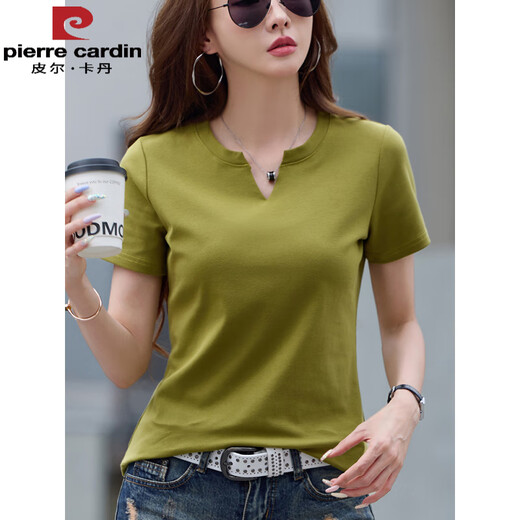 Pier Cardin 2025 Summer Nuevo diseño de hombro suelto con cuello en V suelto de algodón puro camiseta de algodón corto de manga corta Temperamento de alta gama camiseta versátil 6623 Linglong Purple (estilo de botón) S sugerido 80-95 Jin [Jin iguala 0.5 kg]