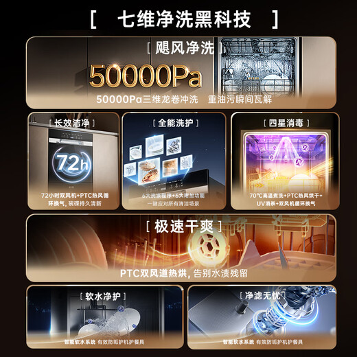 CHIGO nationally replenished dishwashers, 13 sets, black, large capacity, 13 sets, upgraded, enhanced drying, first-class water efficiency, independent inlay, dual-purpose washing, disinfection, drying and storage, national subsidy 20% GS01C-13