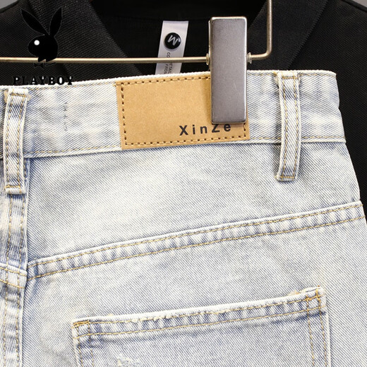 PLAYBOY (PLAYBOY) NUEVO Summer Old Light White Whisker rasgó pantalones de cuatro y cinco puntos para hombres Shorts versátiles versátiles (T693) Azul 31 (recomendado 120-130Jin [Jin equivale a 0.5 kg])