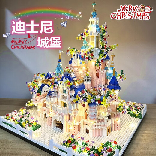 2025 New Disney Castle Builds Blocks Girls reunidas con edificios para adultos difíciles de juguetes y regalos para niños. Agregue 9856 piezas de torre de grúa amarilla [caja de regalo] + iluminación