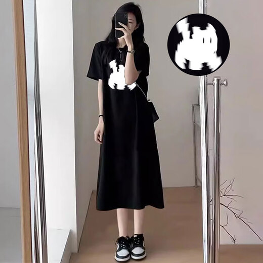 亲智（QINZHI）孕妇连衣裙夏季宽松版加大码过膝开叉短袖T恤裙潮妈时尚遮孕肚长 杏色(693款) XL