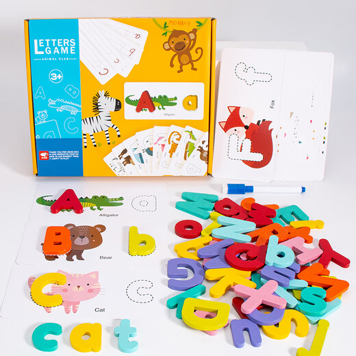 Schöne Hund und kleine Kinder früh Bildung Englisch Wort Kognitionskarte Baby Erleuchtung 26 Buchstaben Upper Case Bausteine und Partikel Spielzeugbrief Puzzle Set Set