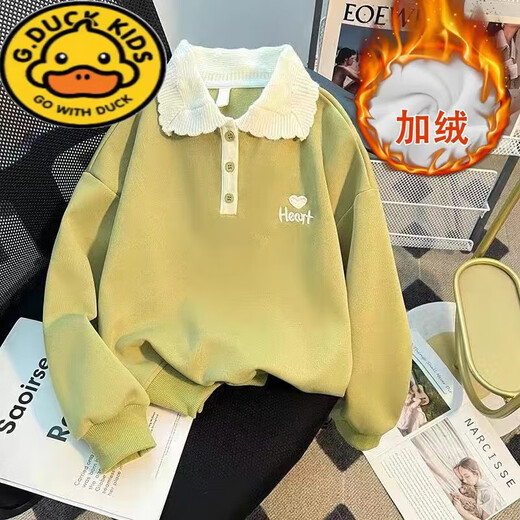 G.DUCKKIDS童装女童卫衣春秋款新款洋气儿童秋装小女孩秋季POLO衫长袖上衣潮 绿色 110 建议4-5岁