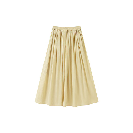 无印良品（MUJI）女式 强捻抽褶裙 长半身裙女夏季款裙子25年新品女装纯棉BE1VCC5S 黄色 M (160/66A)