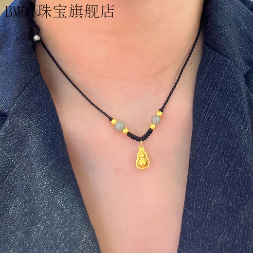 BMOI Old Phoenix 999 pure gold ancient method gourd pendant necklace new women's braided rope transfer bead neck chain clavicle