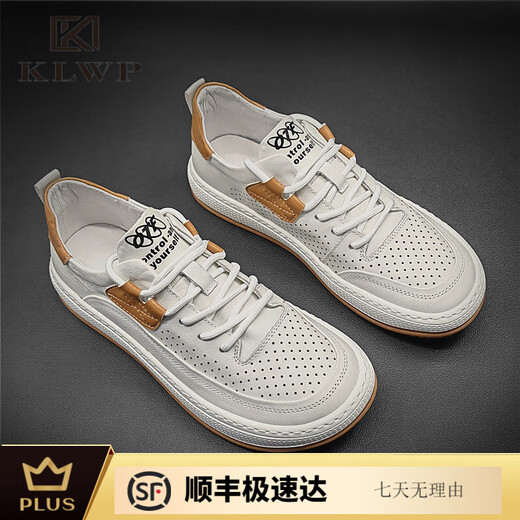 KLWP Hong Kong Herrenschuhe Herren trendige Schuhe Herren echtes Leder geneigter Kopf Casual Schuhe Herrenschuhe Herrenschuhe Trendy Herren Hollow 9987 White 37