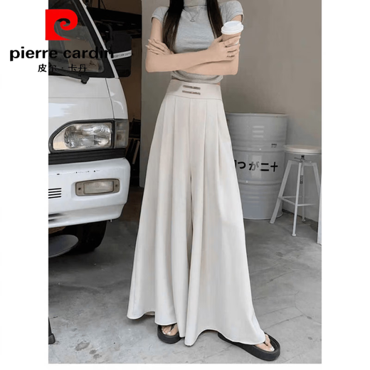 皮尔卡丹（pierre cardin）国风裤裙盘扣阔腿裤女春秋季妈妈装居家睡裤高腰垂感拖地休闲裙裤 黑色838【春夏外穿阔腿裙裤女】 S 建议85斤内