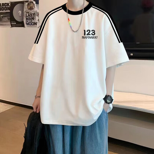 Camiseta de manga corta de Yuesini American Retro para algodón de algodón de algodón pequeño de algodón pequeño Estudiantes de secundaria de la escuela secundaria 2025 Summer suelta Camiseta de media manga [3899* Lion Dance] White M 80-120Jin [Jin equivale a 0.5 kg]