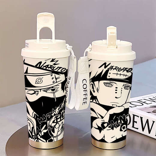 Cheng Liu Naruto tasse thermos pour les étudiants allant à l'école tasse à eau spéciale de grande capacité nouvelle tasse à café avec double bouche et bonne apparence tasse à café blanc-HST3520 Kakashi + avec suspension en acier inoxydable 316