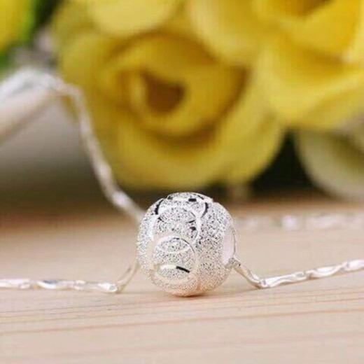 RSRDDY Old Phoenix Sterling Silver 9999 Necklace Girls Ingot Chain Transfer Bead Pendant Silver Jewelry Gift for Girlfriend and Wife Frosted Transfer Bead Silver Water Wave Chain/Same Style as Lao Fengxiang with Trapped Beast 6.8g Solid and Beautiful Packaging