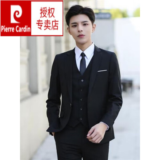 Pierre Cardin brand high school student adult dress suit boys suit 18-year-old student suit men's professional wear Korean standard two-button black suit + shirt + trousers + belt + 5XL 200-recommended 190-205Jin Jin is equal to 0.5 kg