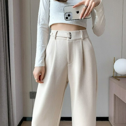 Fhhuabd verdickte Fell und Vlies weit Beinserer loser lässter warmer, gerade warmes Schub kleiner Frauenhose Neue Milch Tee Farbe klein 6636 xs