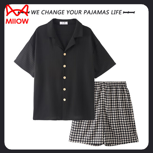 Catman (Miiow) Herren-Pyjamas Sommereis Seiden Kurzarm Zwei-teiliger dünne Sommer-Strickjacken Heimkleidung 2025 New YZL-WRQS13077 L [Vorgeschlagen 100-130jin [Jin gleich 0,5 kg]]]