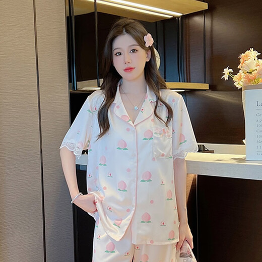 雅鹿女士睡衣夏季外穿套装2025时尚女款短袖长裤高级感甜美水蜜桃夏天 FS_9905#开衫短长水蜜桃 M