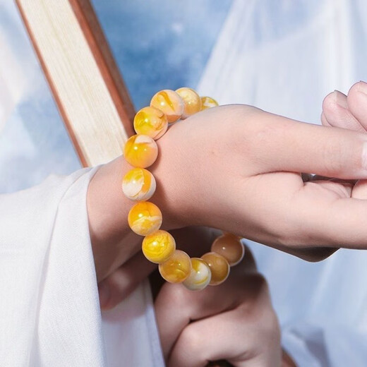 Xinxiangdu, with national inspection certificate, natural raw mineral genuine white flower beeswax bracelet for men and women, bone china white old beeswax bracelet, demon flower beeswax 12mm (generous female model) about 17 grams