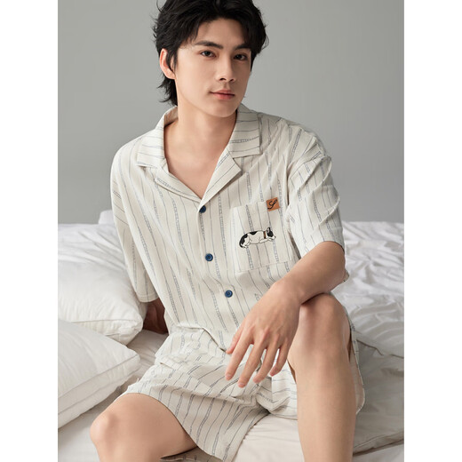 
Peninsula City Pajamas Men's Summer Cool Cotton Short Sleeve Cartoon Can Wear Men's Thin Summer Large Size Home Suit 1391 Apricot L [Suggested to wear weight 120-140 Jin [Jin equals 0.5 kg]]
