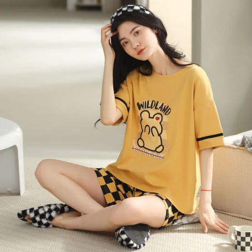 Urban Beauty 2025 new pajamas for women for summer pure cotton short-sleeved two-piece summer striped home clothing yzt9854 M women's style recommended 80100Jin [Jin equals 0.5 kg]