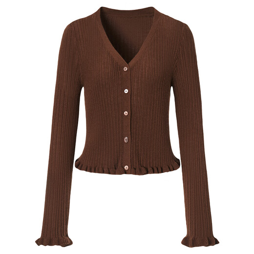 Sugar Li [gleicher Stil in der Mall] 2025 Herbst neuer Mokka Qianjin Long Sleeve Short Slim Strick Sweater Strickjacke für Frauen dunkelbraune dunkle Kaffee Weiche und komfortable Garn All-Match Ss Empfohlen 85-110jin [Jin gleich 0,5 kg]