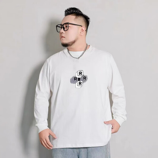 濮水方方胖子加大码字母T恤男潮牌休闲打底衫 白色D829 XL