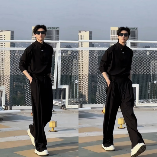 Luo Meng spring and summer high-end trendy brand suit designer simple shirt casual loose shirt trousers Pishuai original trendy white top XL 150-175Jin Jin is equal to 0.5 kg