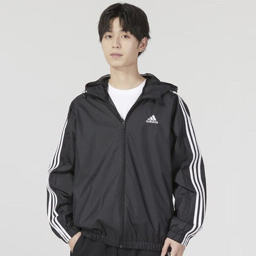 阿迪达斯 （adidas）阿迪达斯梭织连帽夹克男春季运动服休闲跑步外套IB0384 IB0384/松紧袖口/三条纹 S