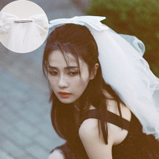 Jingli Jingda Bailu same style high-end fluffy gauze bridal veil female super fairy certificate registration photo bow bow proposal headdress white veil hairpin style